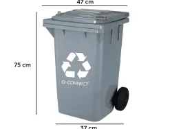 Poubelle q-connect conteneur plastique couvercle 100l 470x750x370mm déchets organiques coloris gris