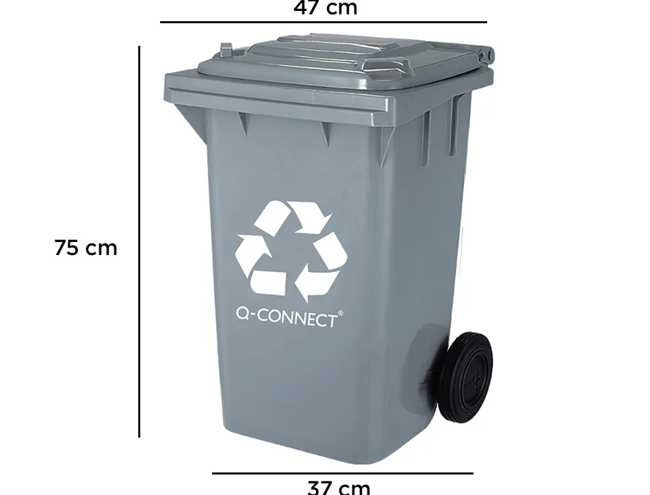 Poubelle q-connect conteneur plastique couvercle 100l 470x750x370mm déchets organiques coloris gris