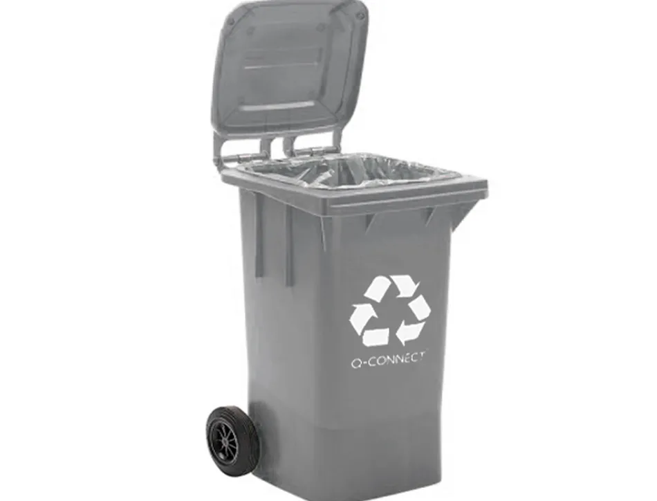 Poubelle q-connect conteneur plastique couvercle 100l 470x750x370mm déchets organiques coloris gris