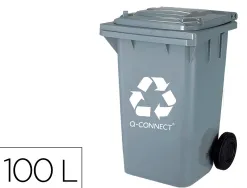 Poubelle q-connect conteneur plastique couvercle 100l 470x750x370mm déchets organiques coloris gris