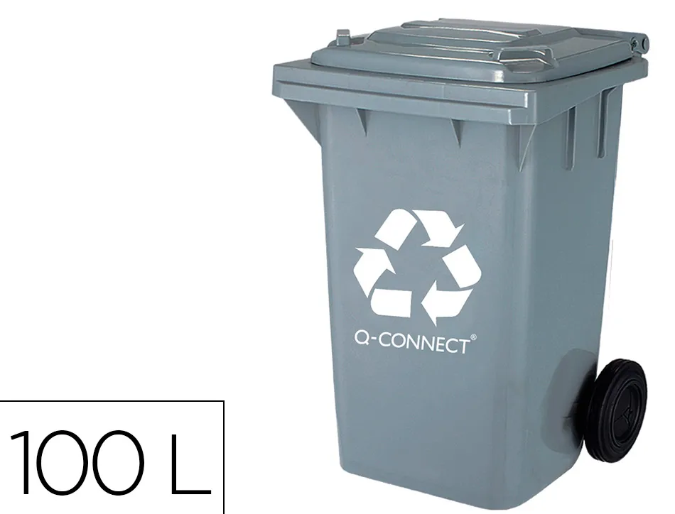 Poubelle q-connect conteneur plastique couvercle 100l 470x750x370mm déchets organiques coloris gris