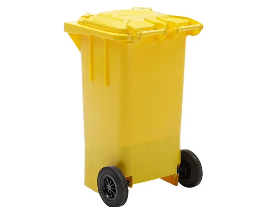 Poubelle q-connect conteneur plastique couvercle 100l 470x750x370mm plastique emballages coloris jaune