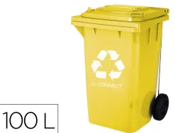 Poubelle q-connect conteneur plastique couvercle 100l 470x750x370mm plastique emballages coloris jaune
