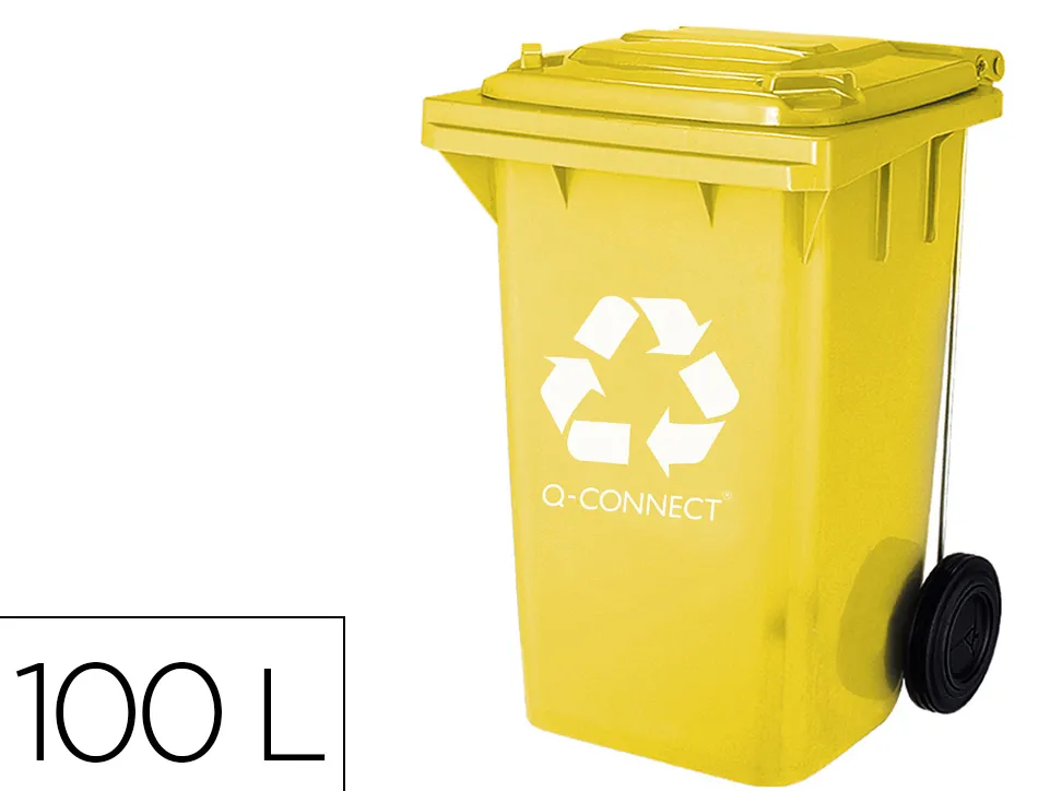 Poubelle q-connect conteneur plastique couvercle 100l 470x750x370mm plastique emballages coloris jaune