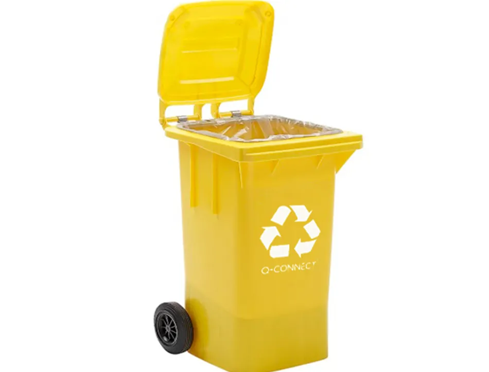 Poubelle q-connect conteneur plastique couvercle 100l 470x750x370mm plastique emballages coloris jaune