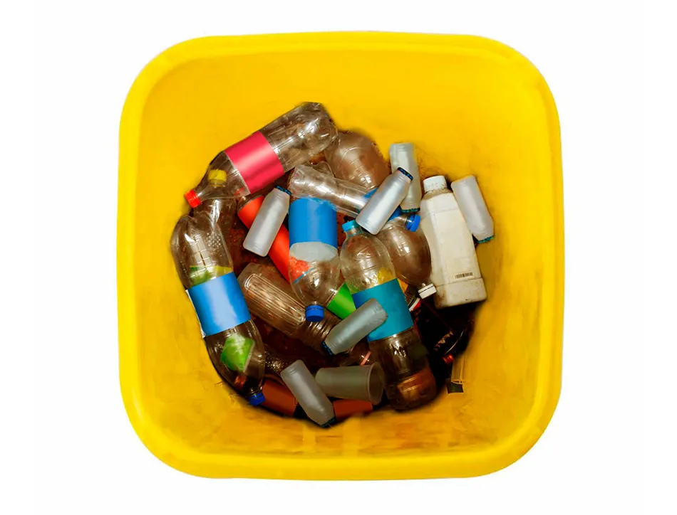 Poubelle q-connect conteneur plastique couvercle 100l 470x750x370mm plastique emballages coloris jaune