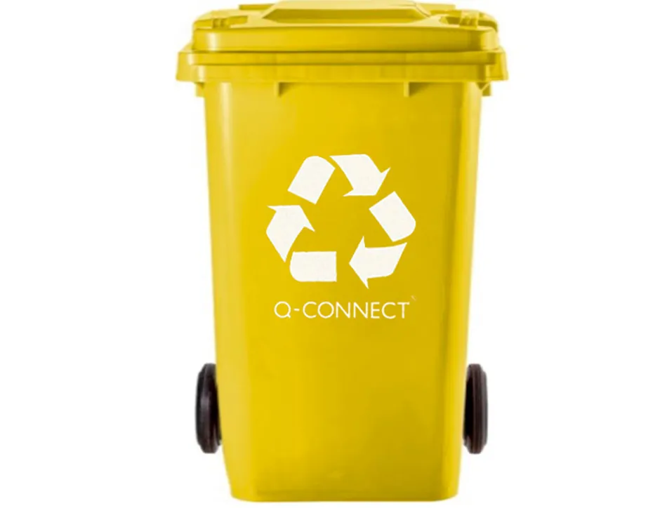 Poubelle q-connect conteneur plastique couvercle 100l 470x750x370mm plastique emballages coloris jaune