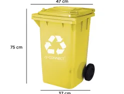 Poubelle q-connect conteneur plastique couvercle 100l 470x750x370mm plastique emballages coloris jaune