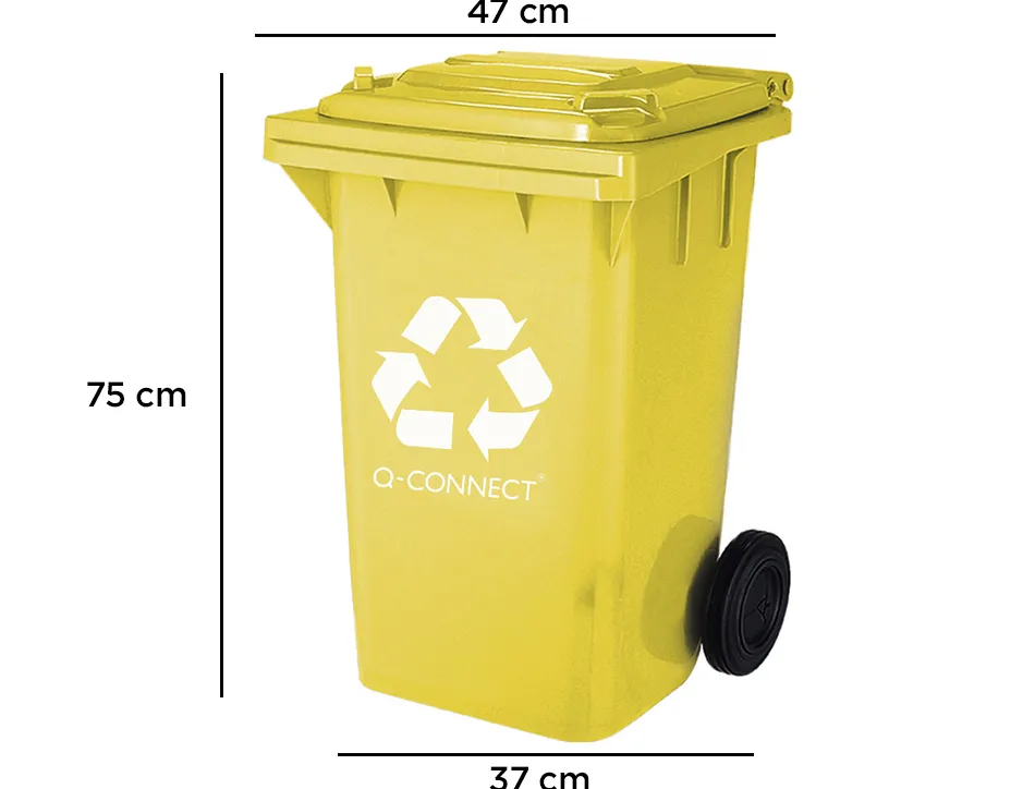 Poubelle q-connect conteneur plastique couvercle 100l 470x750x370mm plastique emballages coloris jaune