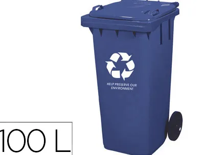 Poubelle q-connect conteneur polystyrène couvercle 100l 525x510x800mm 2 roues coloris bleu