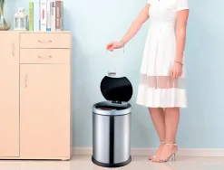 Poubelle q-connect metallique ouverture automatique capacite 10l