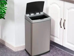 Poubelle q-connect metallique ouverture automatique capacite 60l
