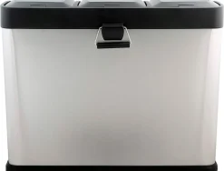 Poubelle q-connect métallique pédale couvercle plastique 45l 3 compartiments 15l