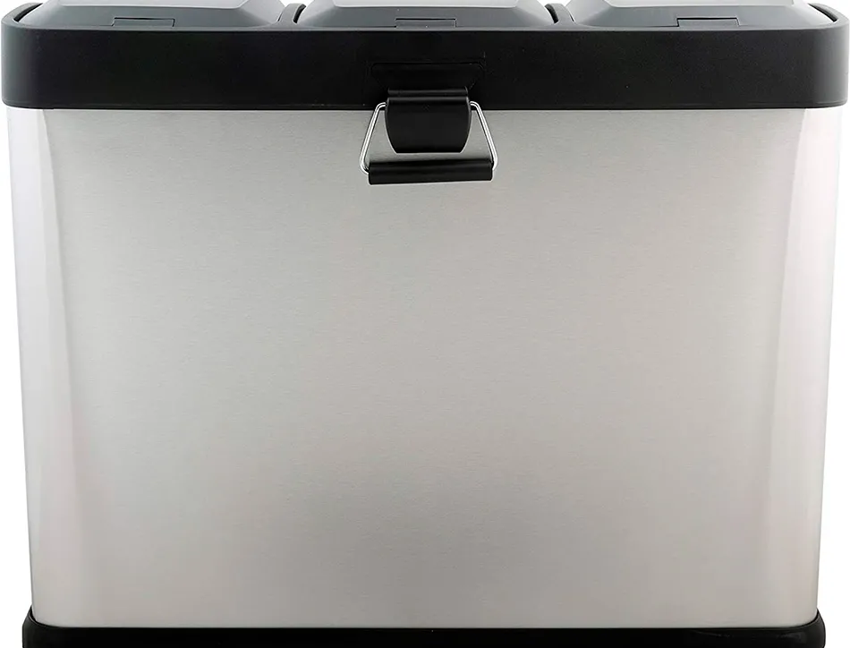 Poubelle q-connect métallique pédale couvercle plastique 45l 3 compartiments 15l