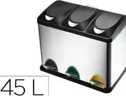 Poubelle q-connect métallique pédale couvercle plastique 45l 3 compartiments 15l