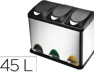 Poubelle q-connect métallique pédale couvercle plastique 45l 3 compartiments 15l