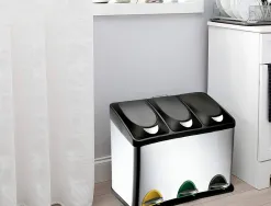 Poubelle q-connect métallique pédale couvercle plastique 45l 3 compartiments 15l