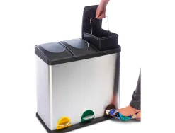 Poubelle q-connect métallique pédale couvercle plastique 45l 3 compartiments 15l