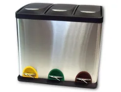 Poubelle q-connect métallique pédale couvercle plastique 45l 3 compartiments 15l