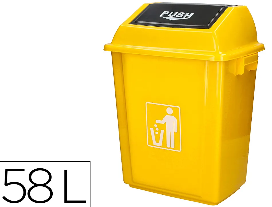Poubelle q-connect plastique couvercle basculant 58l 470x330x760mm coloris jaune