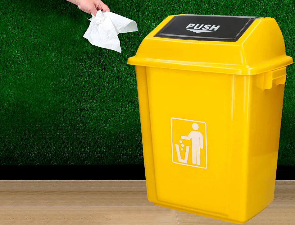 Poubelle q-connect plastique couvercle basculant 58l 470x330x760mm coloris jaune