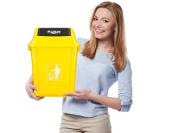 Poubelle q-connect plastique couvercle basculant ouverture facile 2 poignees 20l 340x240x450mm coloris jaune
