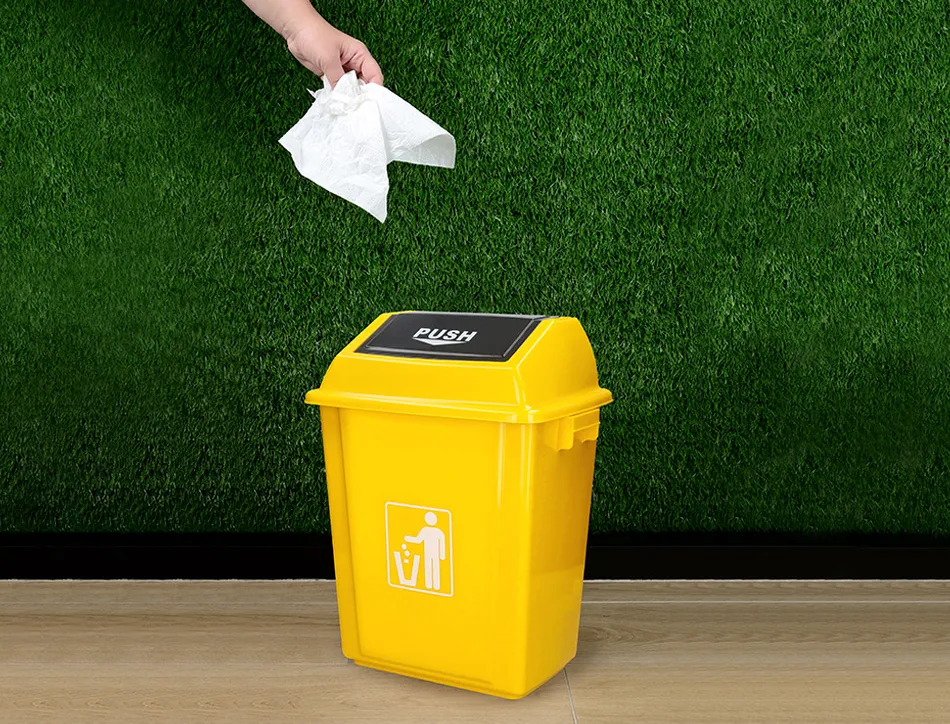Poubelle q-connect plastique couvercle basculant ouverture facile 2 poignees 20l 340x240x450mm coloris jaune