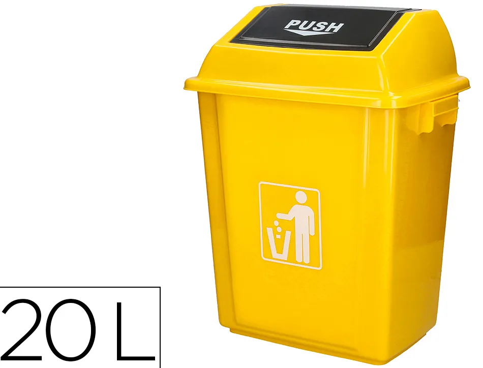 Poubelle q-connect plastique couvercle basculant ouverture facile 2 poignees 20l 340x240x450mm coloris jaune