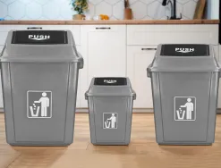 Poubelle q-connect plastique couvercle basculant ouverture facile 2 poignées 58l 470x330x760mm coloris gris