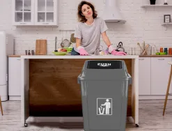 Poubelle q-connect plastique couvercle basculant ouverture facile 2 poignées 58l 470x330x760mm coloris gris