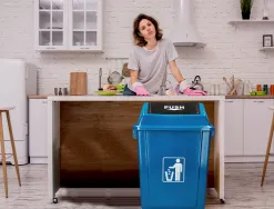 Poubelle q-connect plastique couvercle basculant 58l 470x330x760mm coloris bleu