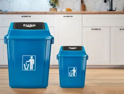 Poubelle q-connect plastique couvercle basculant 58l 470x330x760mm coloris bleu