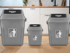 Poubelle q-connect plastique couvercle basculant ouverture facile 2 poignées 40l 410x280x610mm coloris gris