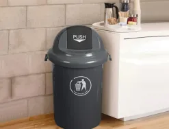 Poubelle q-connect plastique couvercle rond basculant 80l 760x450mm coloris gris