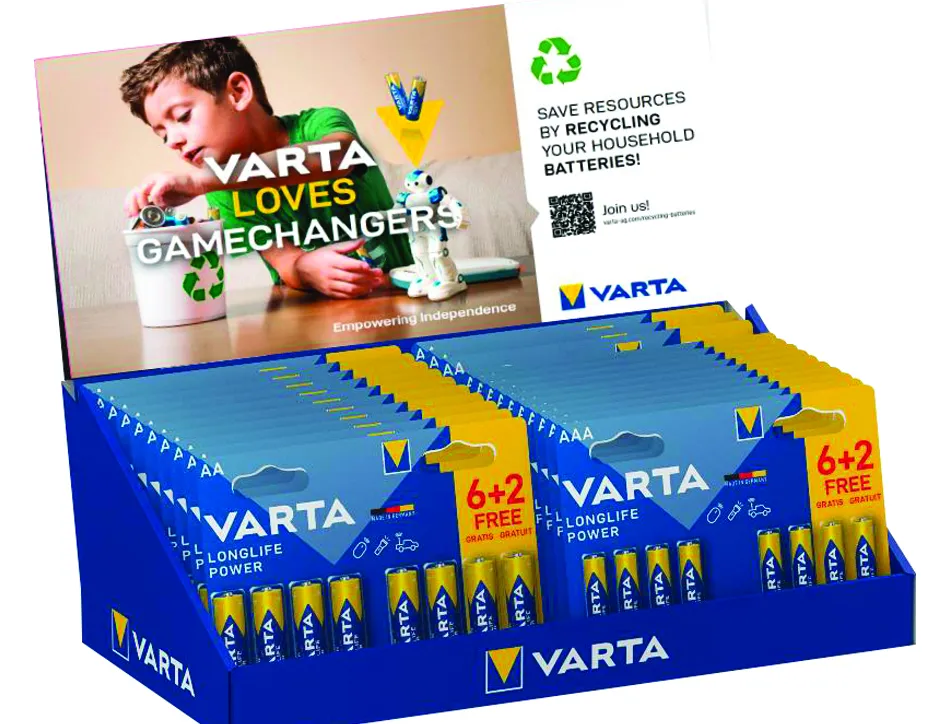 Presentoir comptoir varta pile longlife power 6+2 blister 10xaaa/lr03 + 13xaa/lr6