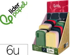 Presentoir de 6 trousses liderpapel funky 3 fermetures eclair 400x220x230mm