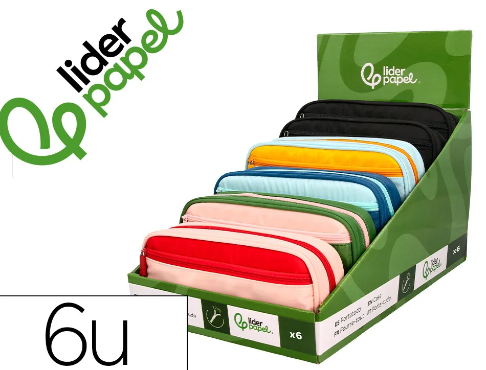 Presentoir de 5 trousses liderpapel duo 3 fermetures eclair avec poche a l'avant 300x230x385mm