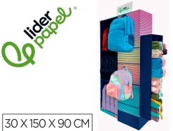 Presentoir de sol liderpapel sacs a dos et trousses de sol en carton avec 60 unites assorties 30x150x90cm