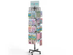 Presentoir imaginovo metallique rotatif autocollants avec 40 crochets reglables assortiment de