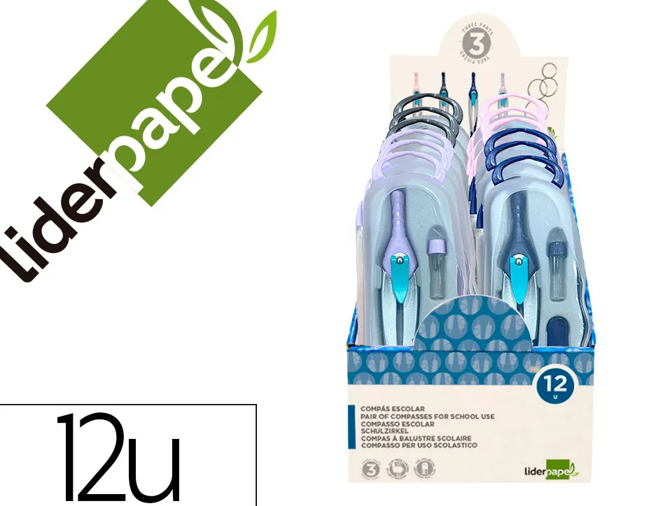 Presentoir liderpapel compas lock device adaptateur universel et mines coloris assortis 12 unites