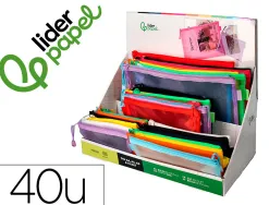 Presentoir liderpapel pochette zip multiusage tailles et coloris assortis 40 unites