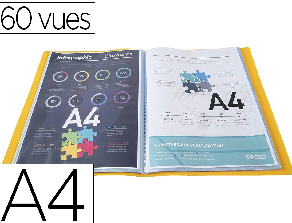Protege documents exacompta a4 couverture polypro souple mate 60 vues grainees anti reflet coloris jaune