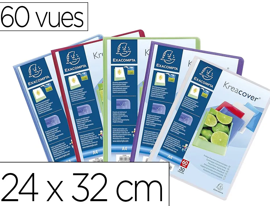 Protege documents exacompta a4 kreacover polypro semi rigide 24x32 cm 60 vues lisse coloris assortis