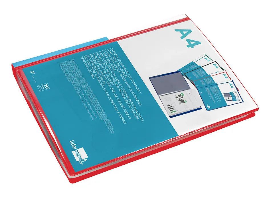 Protege-docs liderpapel kangourou personnalisable polypro 20 pochettes fixes a4 210x297mm rouge translucide