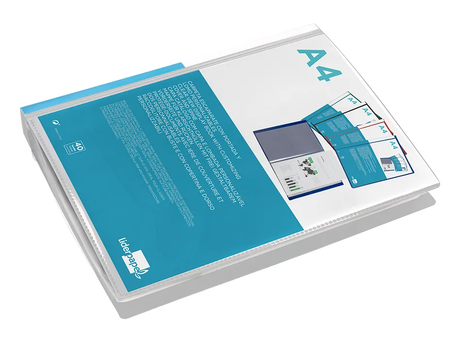 Protege-docs liderpapel kangourou personnalisable polypro 40 pochettes fixes a4 210x297mm transparent