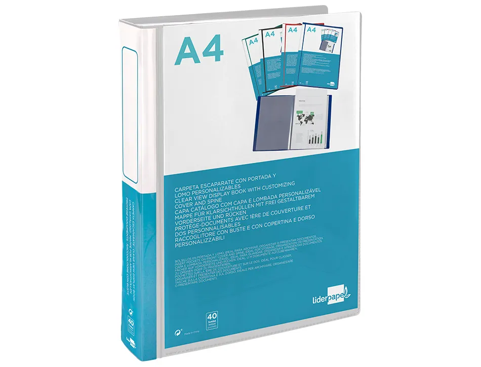 Protege-docs liderpapel kangourou personnalisable polypro 40 pochettes fixes a4 210x297mm transparent