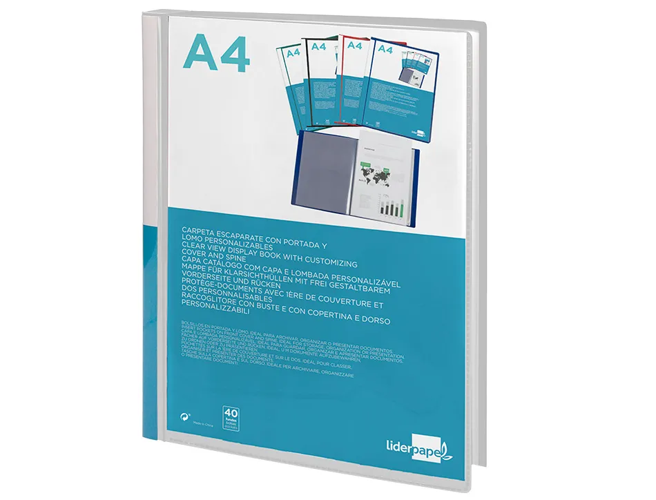 Protege-docs liderpapel kangourou personnalisable polypro 40 pochettes fixes a4 210x297mm transparent