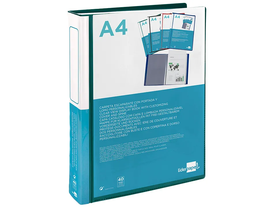 Protege-docs liderpapel kangourou personnalisable polypro 40 pochettes fixes a4 210x297mm vert translucide