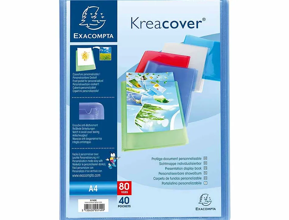 Protege-documents exacompta kreacover chromaline polypropylene semi-rigide 24x32cm 80 vues coloris
