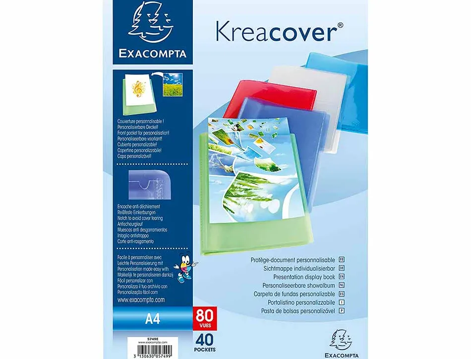 Protege-documents exacompta kreacover chromaline polypropylene semi-rigide 24x32cm 80 vues coloris